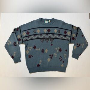 Vintage Gitano Blue Men’s Large Crewneck Patterned Knit Sweater